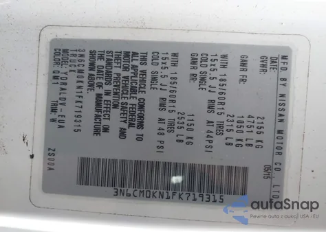 2015 Nissan Nv200 S из США, поврежденный, VIN 3N6CM0KN1FK719315